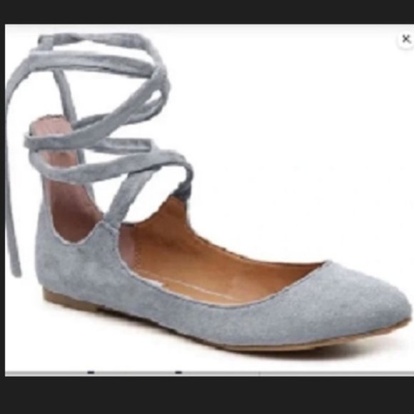 STEVE MADDEN "Bebett" Sz 7 Lace-up Ballet Flat Soft Gray Suede - Picture 1 of 9